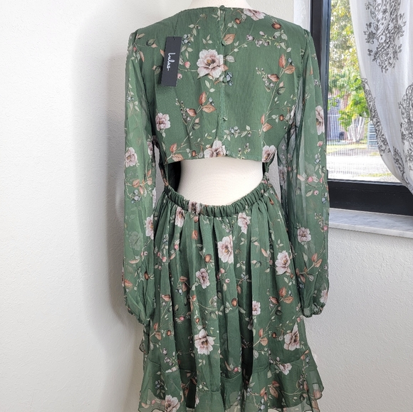 LULUS Endless Charisma Green Floral Chiffon Long Sleeve Mini Dress NWT L. - Picture 10 of 11